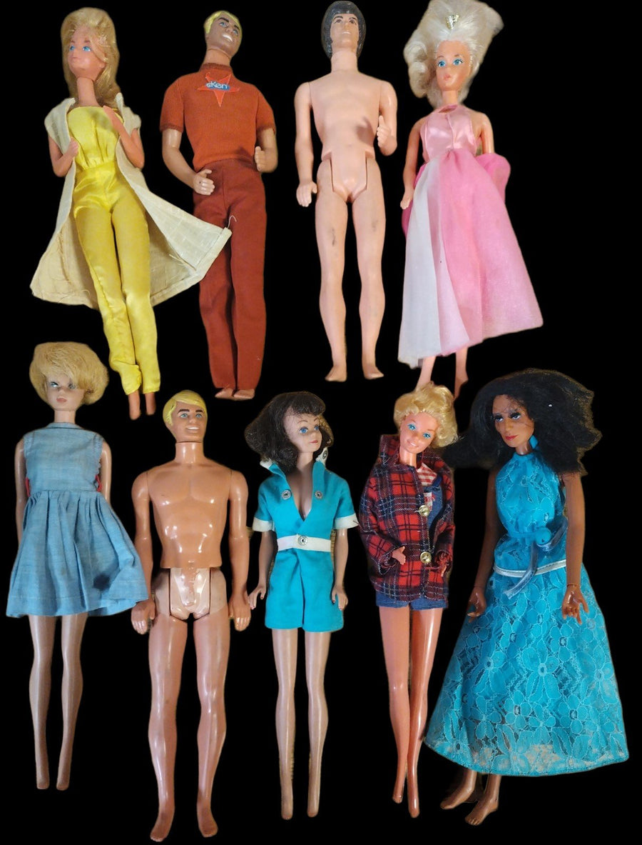 Vintage Set of 9 Different Barbie Dress Up Dolls Bodies and Variety Doll Clothes