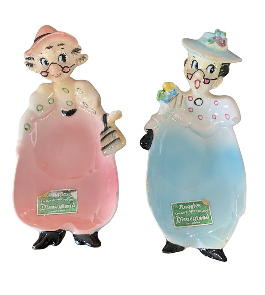 Disneyland Rare Ruggles China Gift House Blue Pink Ladies Spoon Trinket Holders