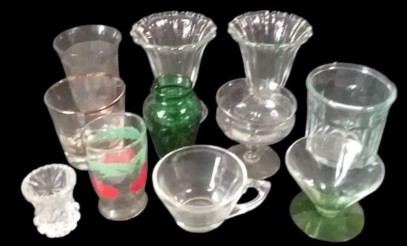 11 Glasses Various Shapes Sizes Colors and Designs Dessert Drinking Decorative
