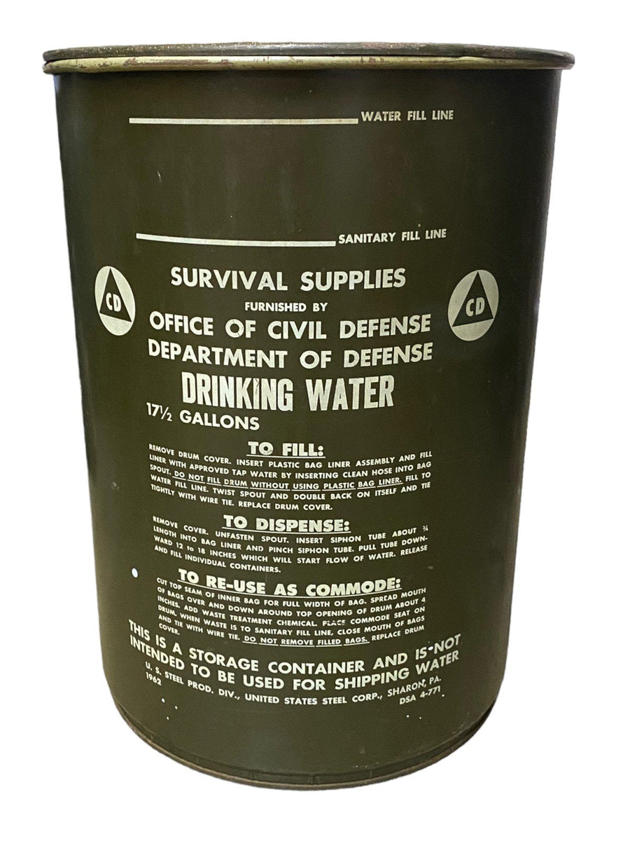 17.5 Gallon Survival Supplies Antique Office Civil Defense Vintage Water Can