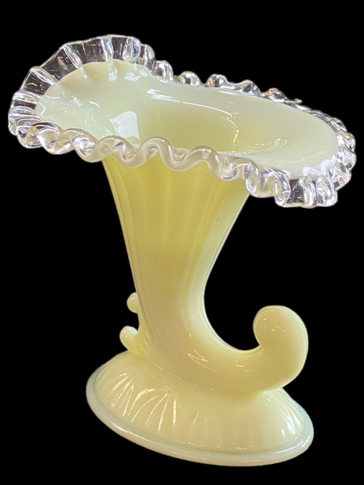 Ivory Fenton Glass Ceramic Cornucopia Vintage Thanksgiving Candlestick Holder