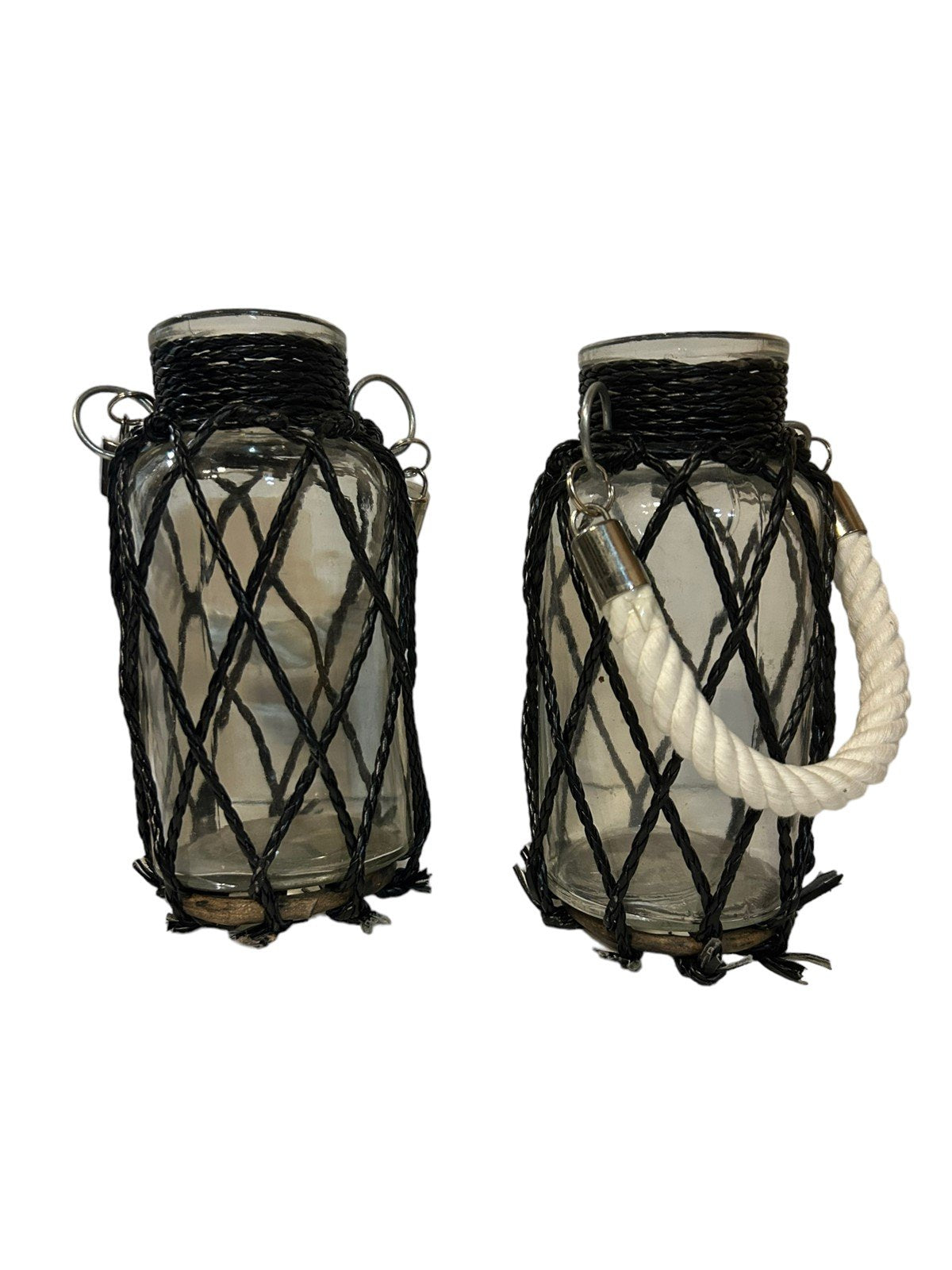 MCM Glass Mason Jar Vase Vintage Wrapped Set of 2 Floral Glass Vase Containers