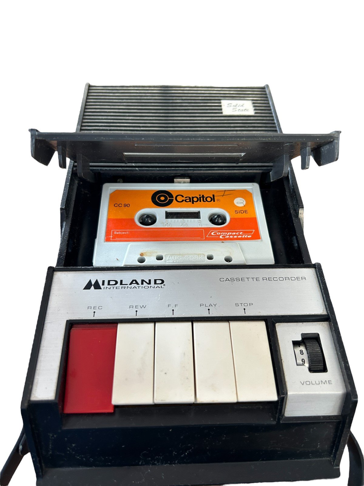 Vintage Cassette Player Model 12-115 Midland Solid State w/ Strap Cassette Tape