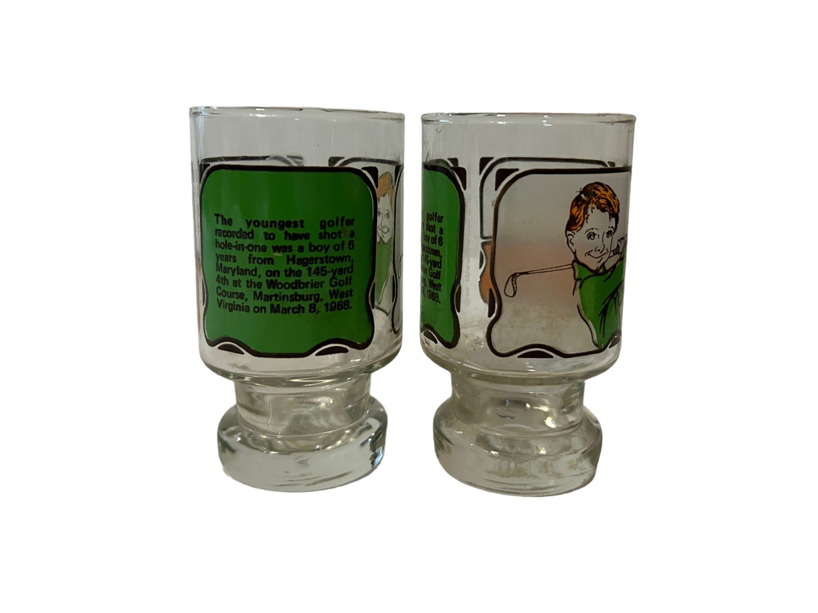 Rare Guinness Book of World Records 1976 Worlds Youngest Golfer Glass Juice Cups