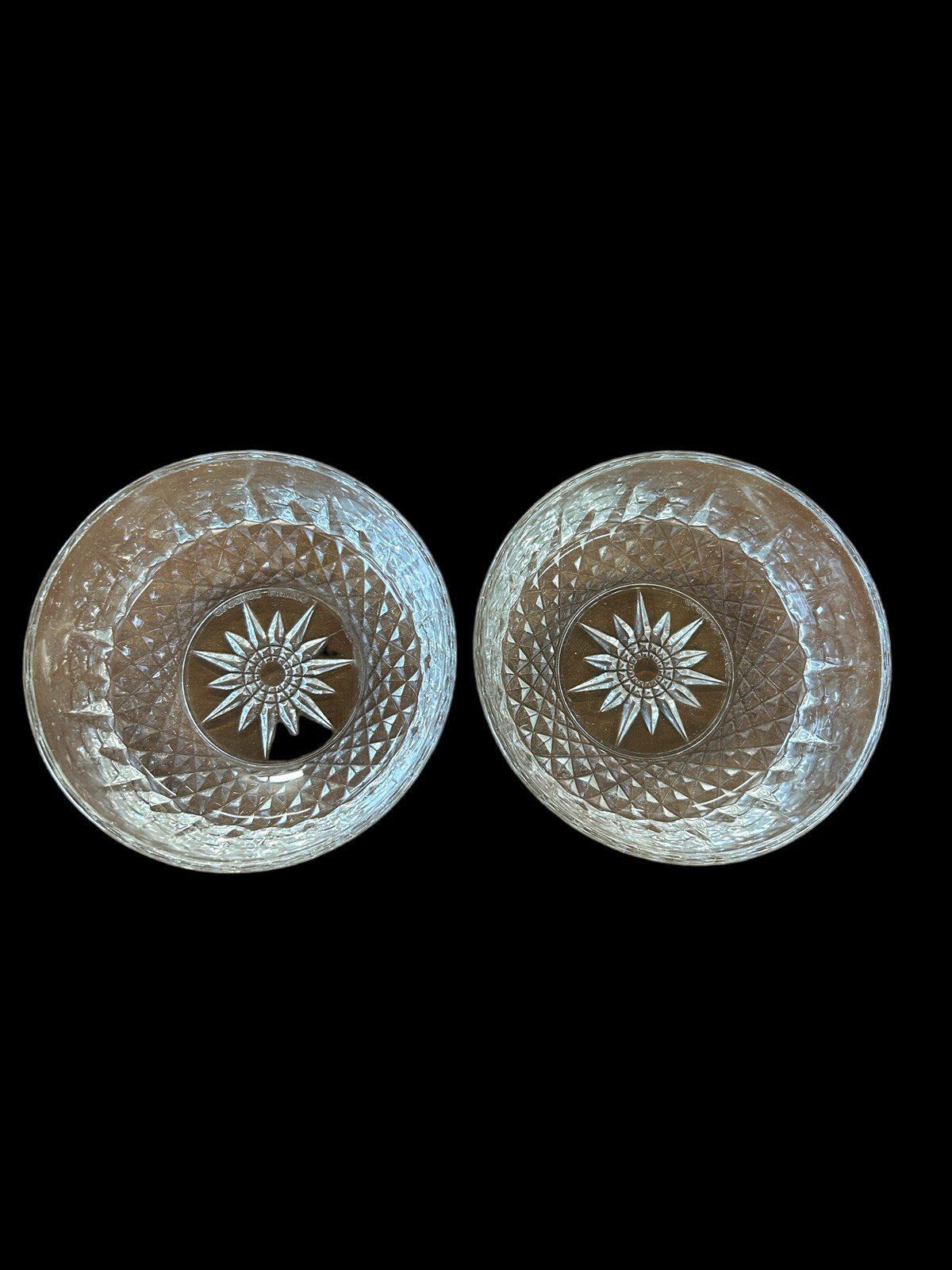 Two Arcoroc Candy Dishes Sunburst Clear Crystal Glass France Bowl Diamond 5"