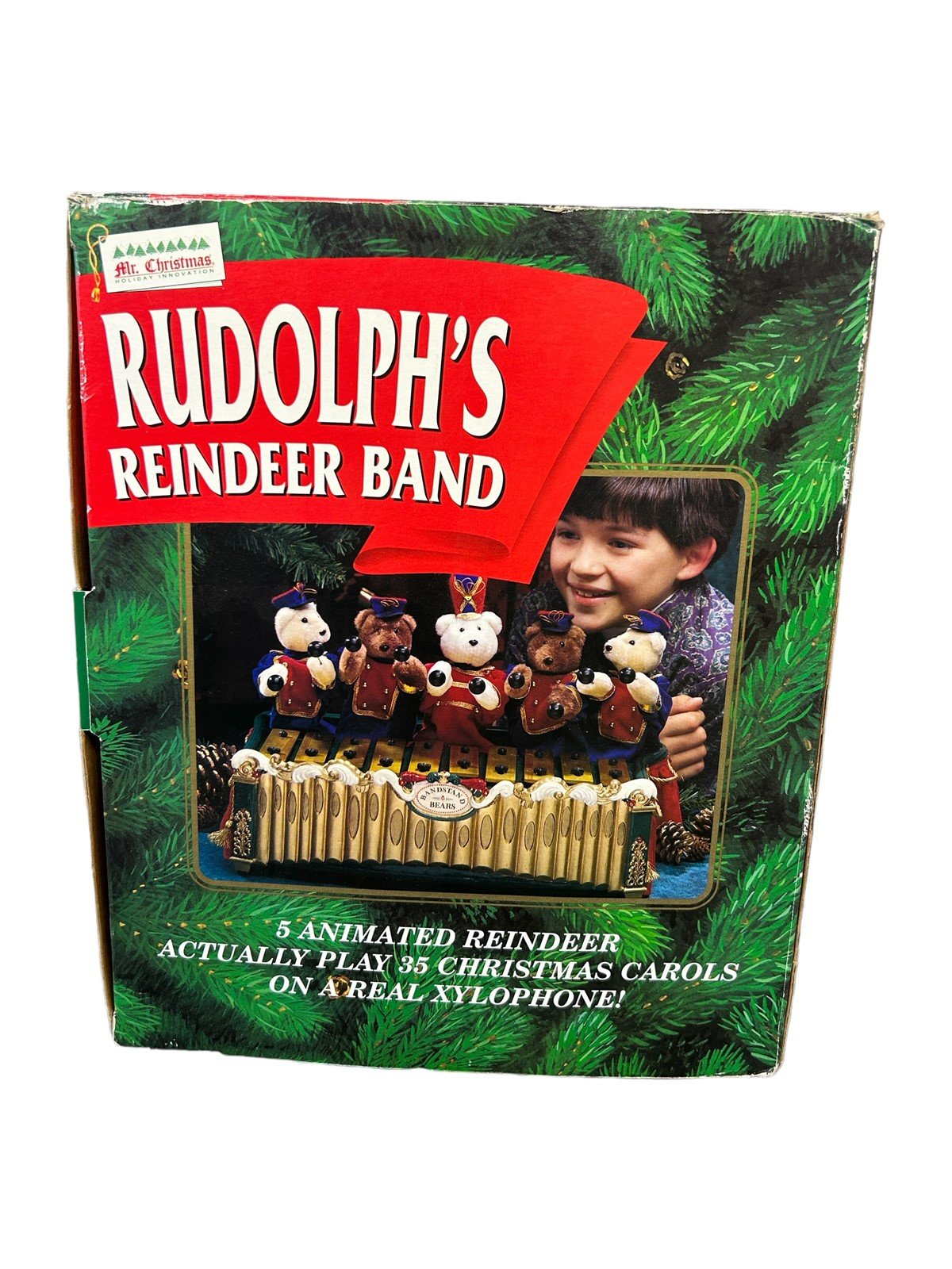 Mr. Christmas Rudolph's Reindeer Band Animated Play 35 Carols on Xylophone Box