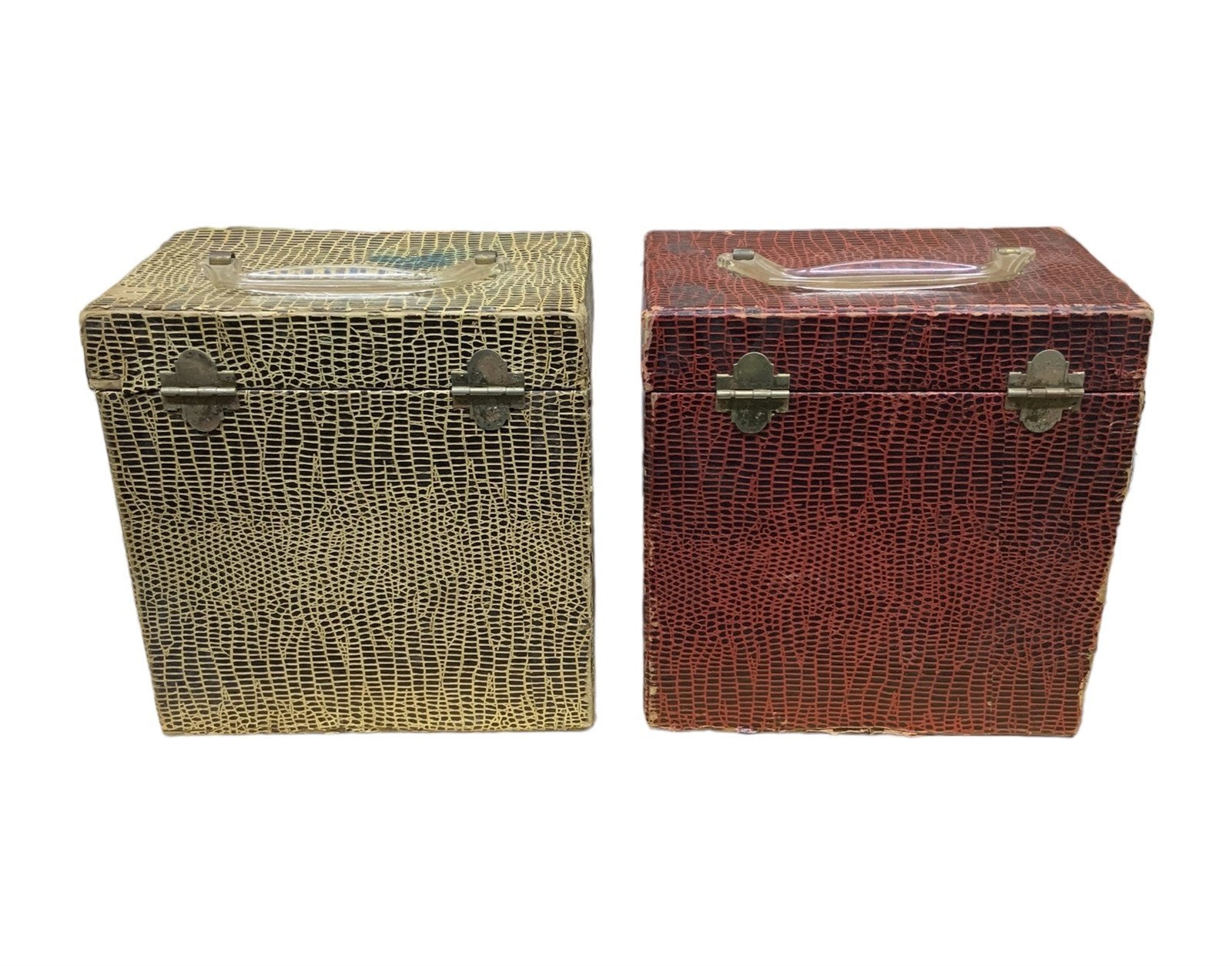 Record Cases 45 Rpm Pair Snakeskin Vintage Music Holders with 50 Organizer Tabs