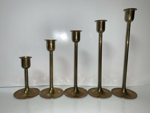 Lot of 5 MCM Vintage Brass Candlestick Holders Tapered Graduated Home Decor