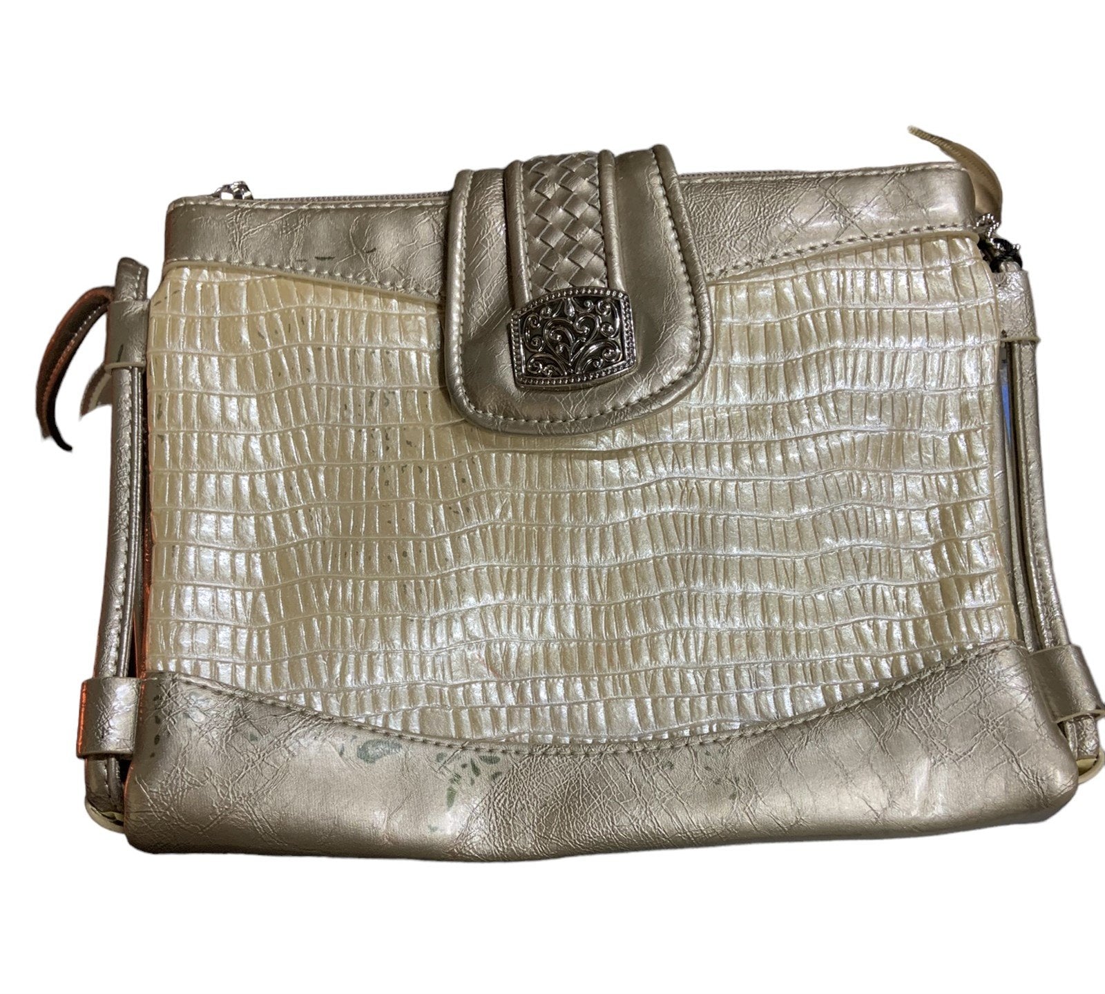 Baggs Purse Genuine Leather Pearl Taupe Multi Compartment Bag Vintage