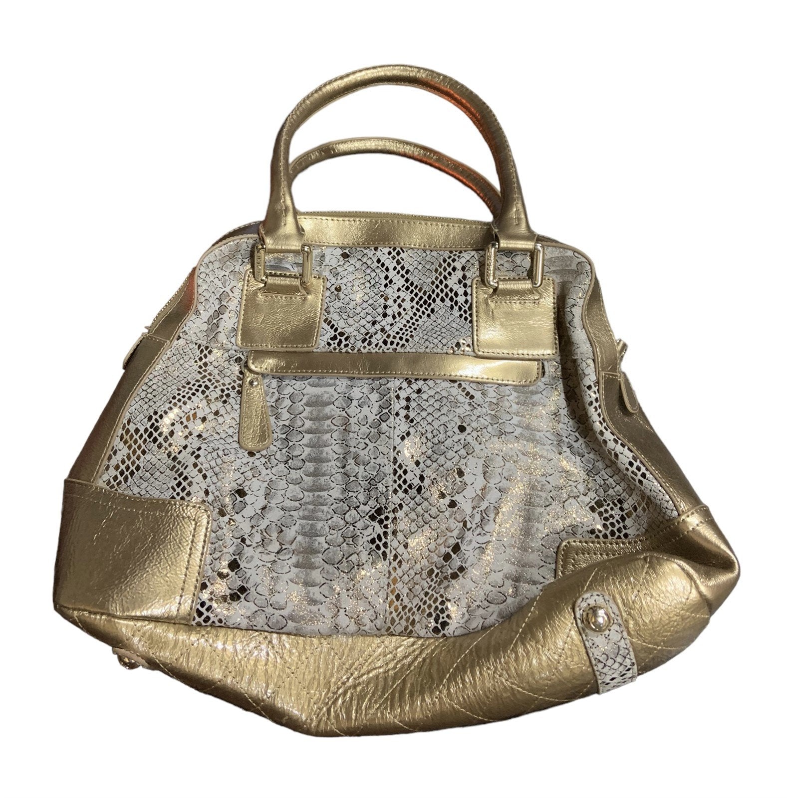 Purse Sharif Original Gold Faux Snakeskin Bag Leopard Print Interior Tote Y2K