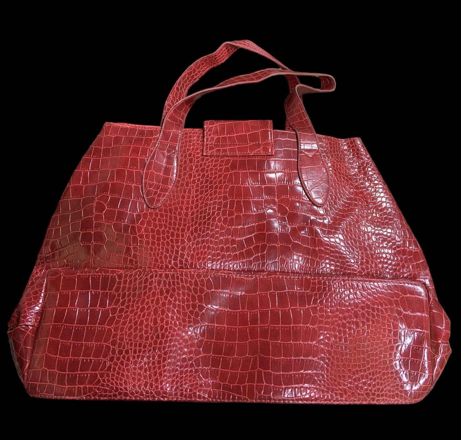 Purse Red Crocodile Pattern Bag Silver Hardware Vintage Tote
