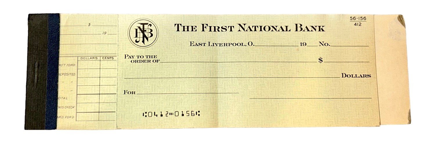 The First National Bank East Liverpool Ohio Unused Check Books and Letter