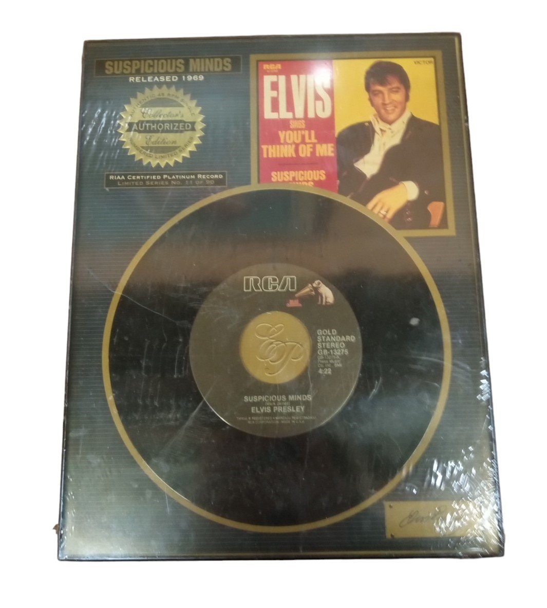 Elvis Presley Suspicious Minds Platinum Record Plaque Vintage Collectible