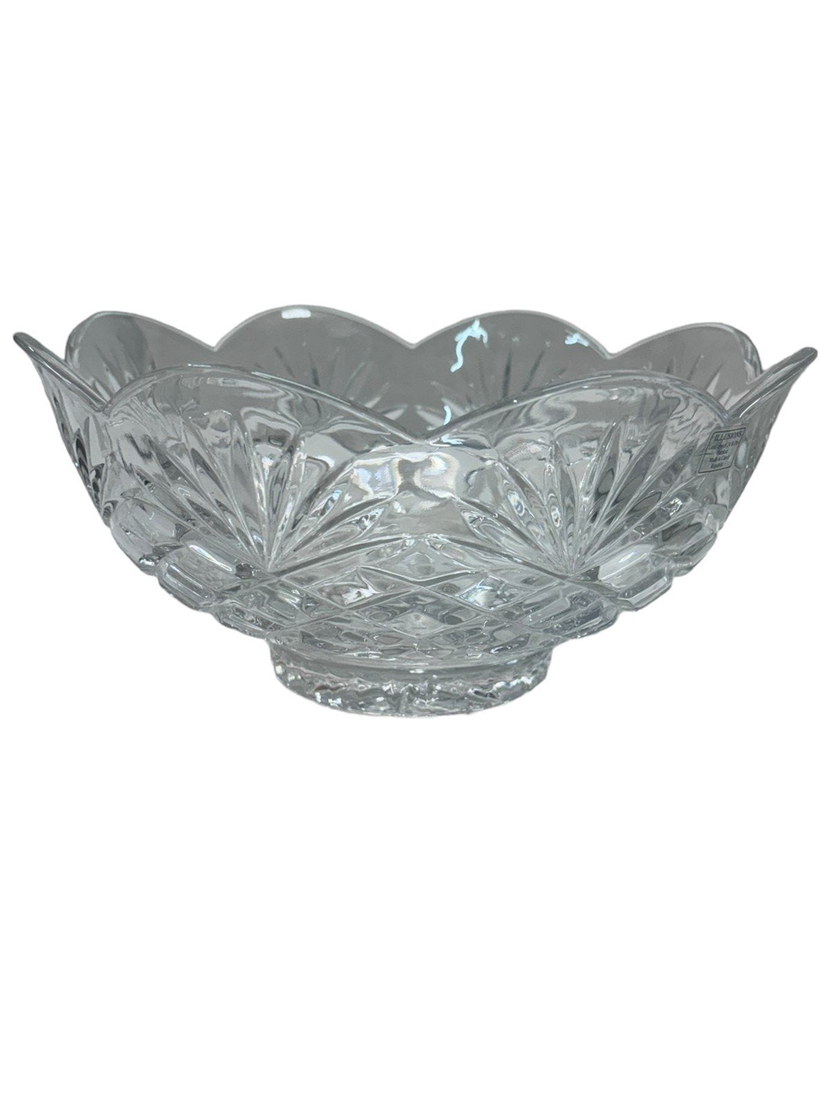 Crystal Bowl 24% Full Lead Handcut Footed Scallop Bowl With original Box Vintage