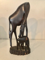 Sculptural Carved Wood Giraffes Statue - Mother and Calf