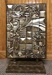 Two-Sided Stylistic Metallic Raised Relief Decorative Panel Featuring Deer and Birds