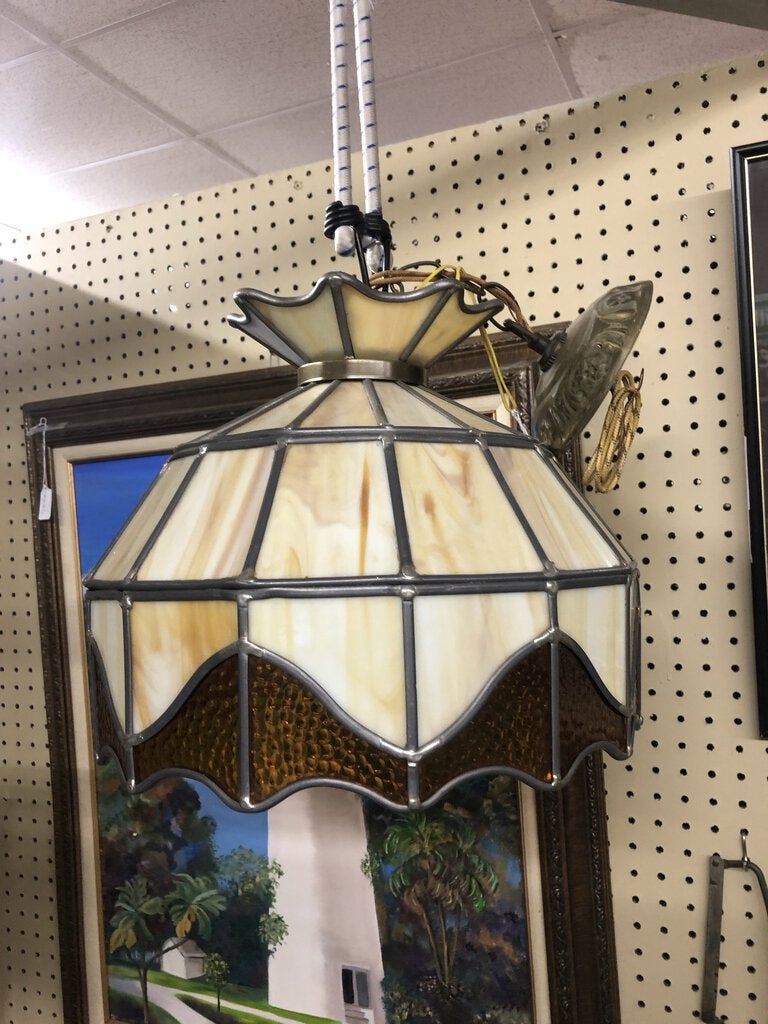 Vintage Beveled Glass Hanging Lamp