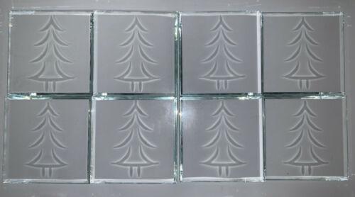 Set Of Eight (8) Laser Etched Clear Glass Christmas Tree Coasters