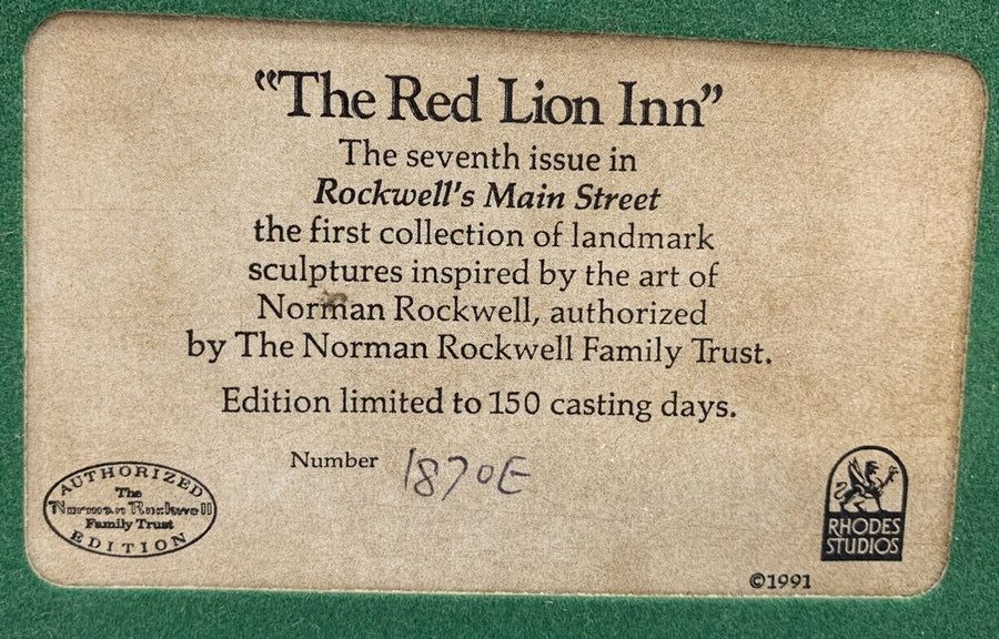 Rhodes Studios "The Red Lion Inn" Norman Rockwell Hometown Coll 1991 Signed