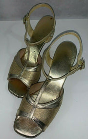 Vintage 1960's Gold Open Toe Strappy Women's Size 9.5 Heels Shoes