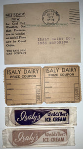 Isalys Isaly's 7 Piece Lot Sterling Plate Matchbook Gas Bill Wood Spoons Tickets