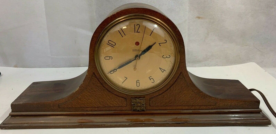 Vintage Telechron Co 17 Inch Electric Mantle Wooden Clock