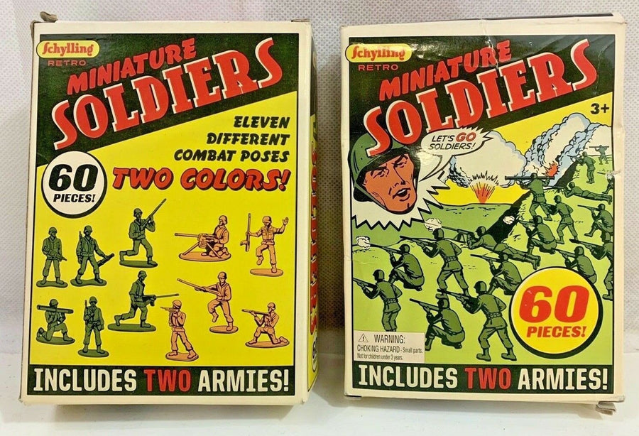 Vintage Schylling Retro Miniature Green and Camo Tan Soldiers