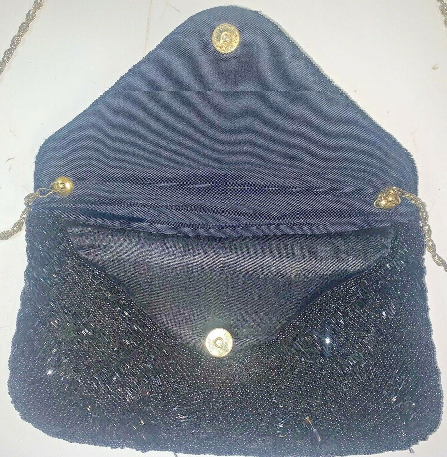 Vintage Black Beaded Delill Made in Macau Hand Bag Shoulder Purse