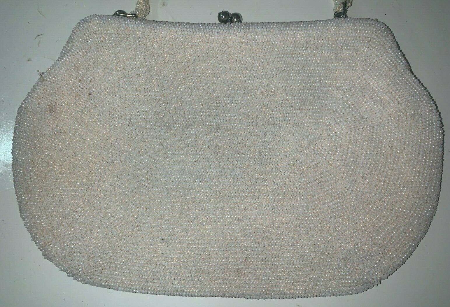Vintage Handmade in Japan White Beaded Hand Bag Purse