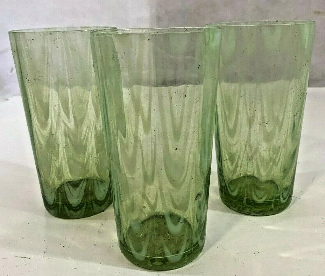 Vintage Imperial Glass Green Drapery Opalescent Tumbler Set 3