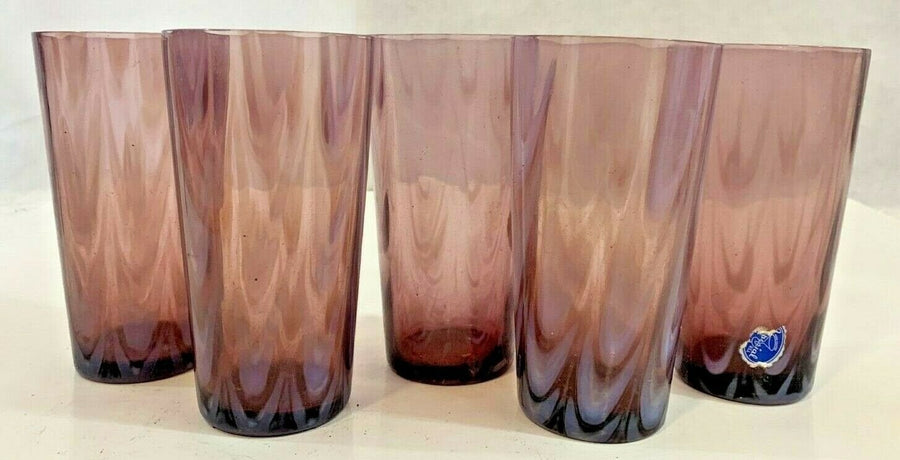 Vintage Imperial Glass Brown Drapery Opalescent Tumbler Set 5