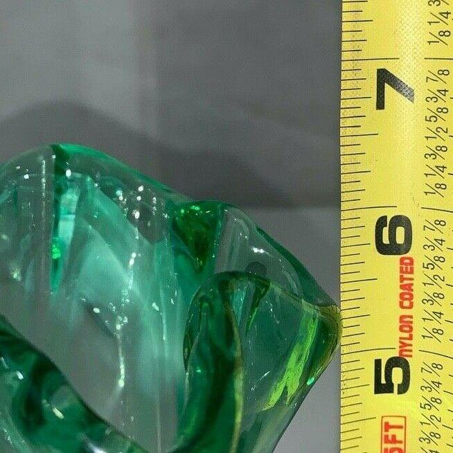Vintage L.E. Smith White and Green Ruffled 6 Inch Art Glass Vase
