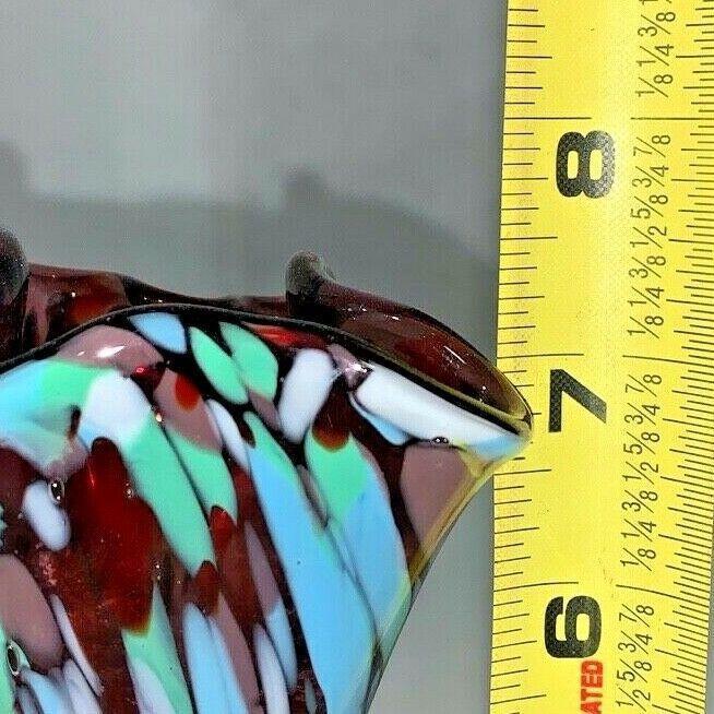 Vintage Murano? Spotted Speckled Swirled Rainbow Handblown Fluted Art Glass Vase