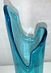 Vintage 16 Inch Mid Century Modern Blue Viking Art Glass Vase