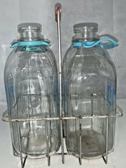 Vintage Set of 2 Lawsons Dairy Half Gallon Bottles with Metal Carrying Crate
