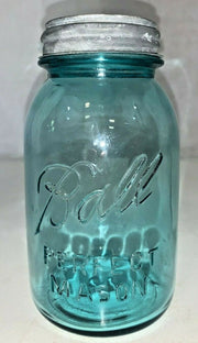 Vintage Rare Ball Perfect Mason Lucky #13 Blue Glass Canning Jar