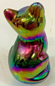 Vintage Carnival Glass Iridescent Fenton Stamped 2.5 Inch Cat