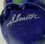 Vintage Hand Painted Signed Plum Amethyst Purple Fenton Glass 2.5 Inch Cat