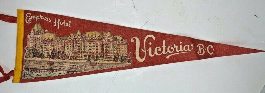 Vintage Victoria B.C. Canada Empress Hotel Red Felt Pennant
