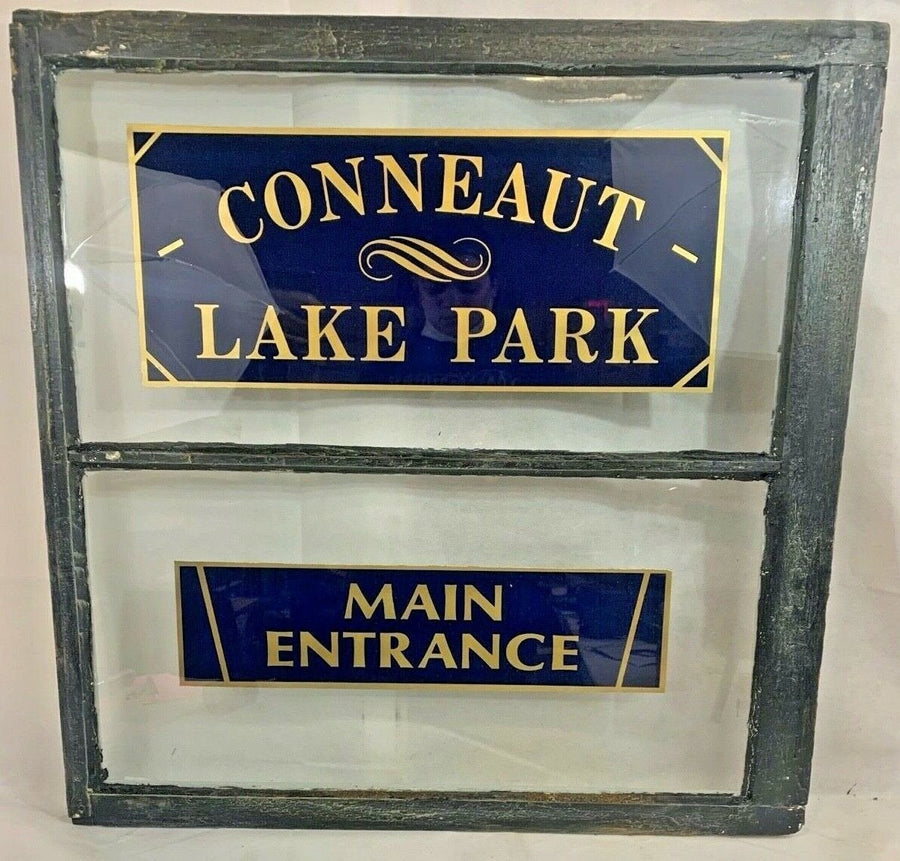 Antique Old Blue Window Conneaut Lake Park Main Entrance Pennsylvania