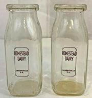 Vintage Homestead Dairy Sharpsville PA Pennsylvania Half Pint Two Bottles