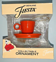 Vintage Genuine Fiesta Radioactive Red Cup and Saucer Christmas Tree Ornament