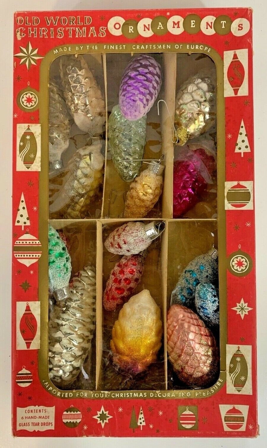 Vintage Old World Christmas Ornaments Pine Cone Frosted Multicolor Tree Lot 17