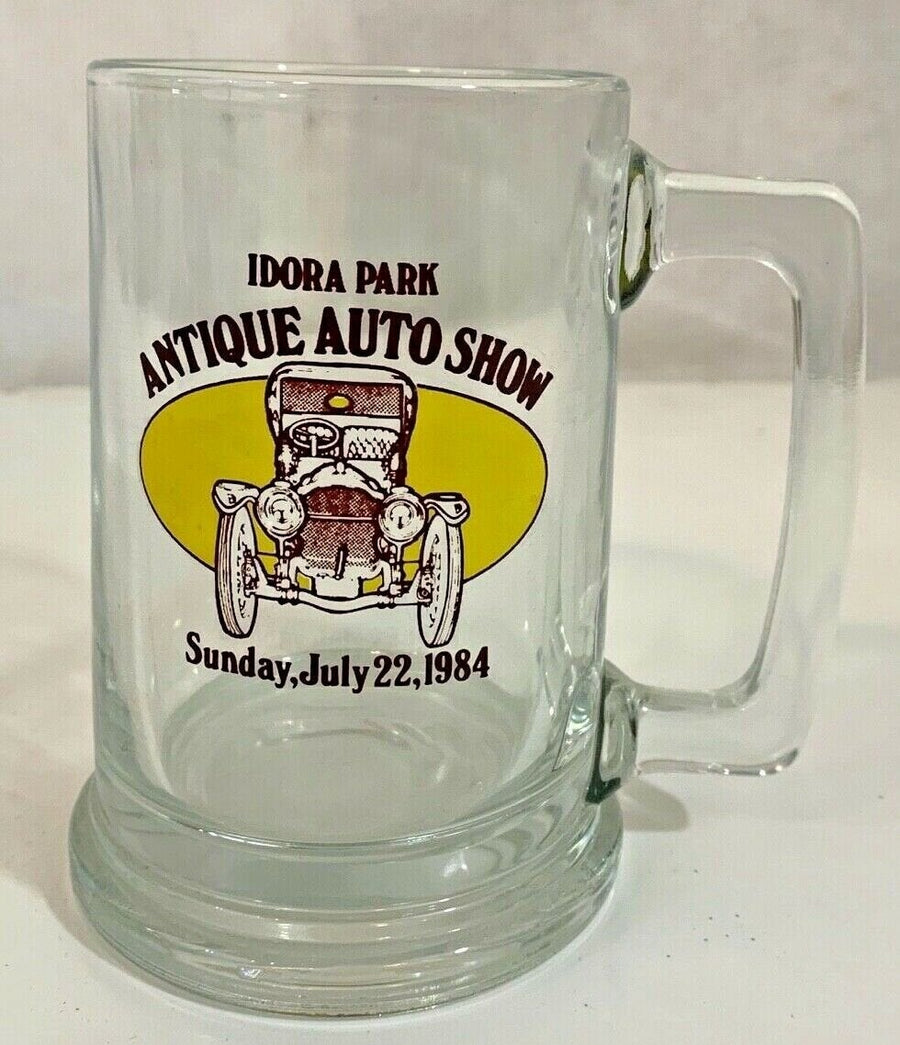 Vintage 1984 Idora Park Antique Auto Car Show Glass Coffee Beer Mug 5 Inch