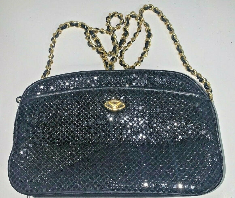 Vintage Black Mesh Eveningwear Handbag Purse w/ Chain Strap