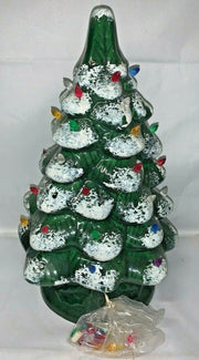 Vintage Green Ceramic Light up Christmas tree with frosted Edges