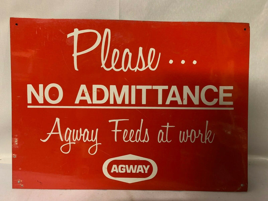 Rare Vintage Agway Feeds Please No Admittance Agway Feeds At Work Red Metal Sign