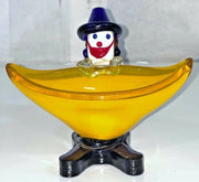Vintage Murano Glass Hand Blown Clown Yellow and Blue Candy Dish