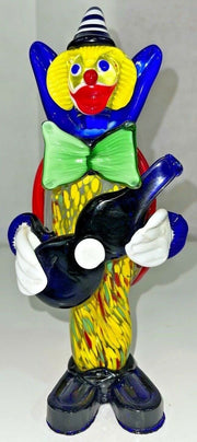 Vintage Murano Hand Blown Glass 10 Inch Multicolor Clown Holding Guitar