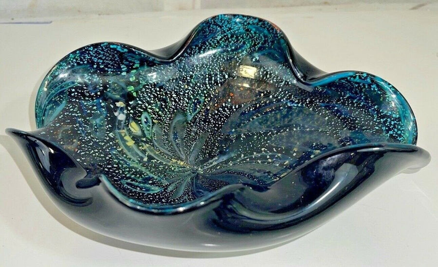 Vintage Purple Blown Glass Hand Painted Ash Tray Candy Dish